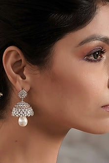 Two Tone Finish Zircon Earrings In Sterling Silver