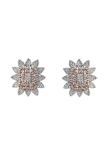 Two Tone Finish Zircon Stud Earrings In Sterling Silver