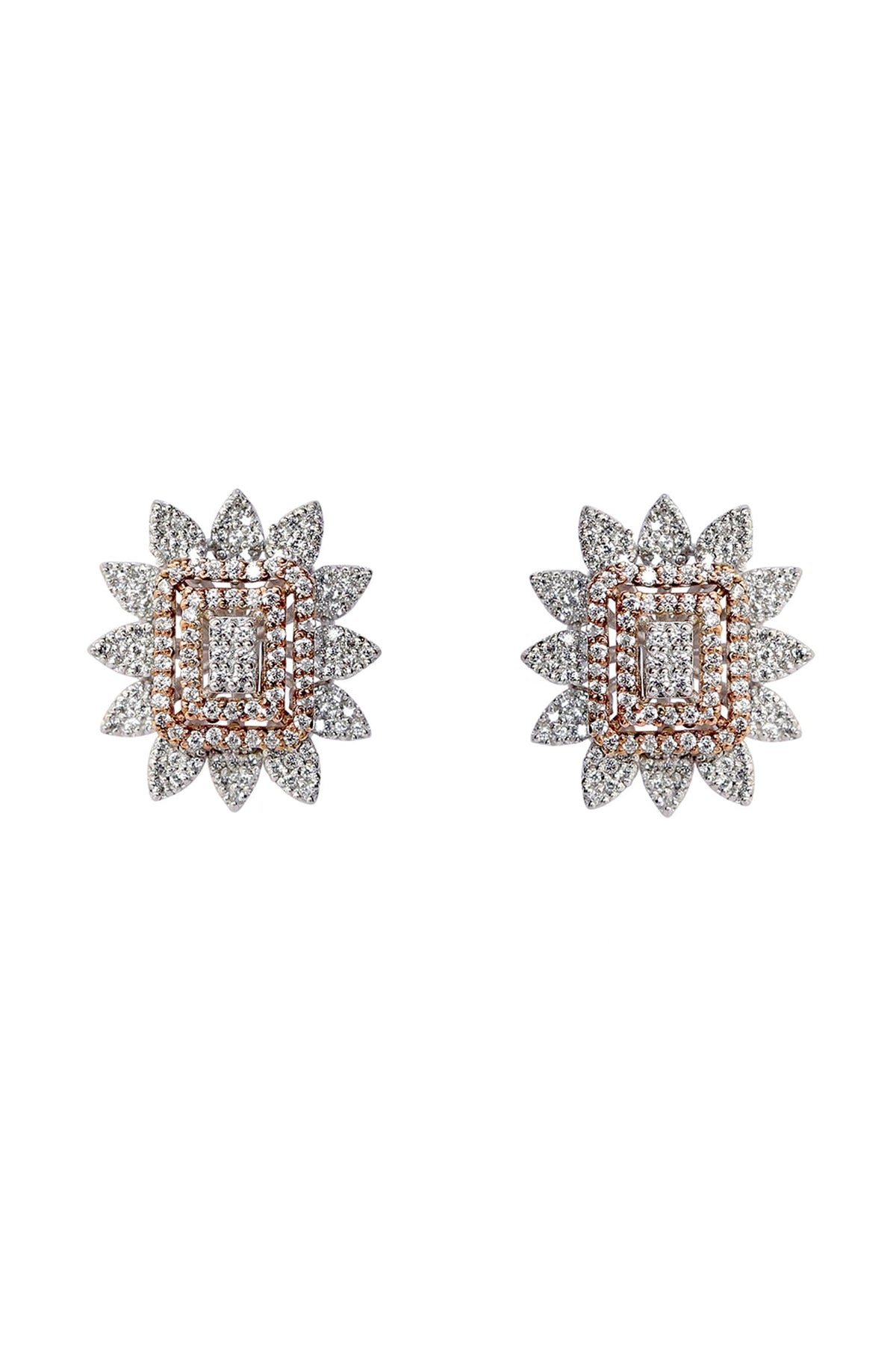 Two Tone Finish Zircon Stud Earrings In Sterling Silver