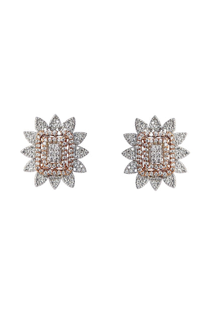 Two Tone Finish Zircon Stud Earrings In Sterling Silver