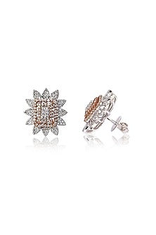 Two Tone Finish Zircon Stud Earrings In Sterling Silver
