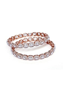 Rose Gold Finish Bangles In Sterling Silver (Set of 2)