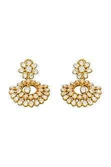 Gold Finish Moissanite Polki Chandbali Earrings In Sterling Silver