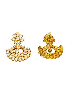 Gold Finish Moissanite Polki Chandbali Earrings In Sterling Silver