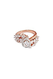 Rose Gold Finish Zircons Ring In Sterling Silver
