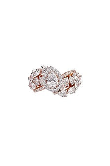 Rose Gold Finish Zircons Ring In Sterling Silver
