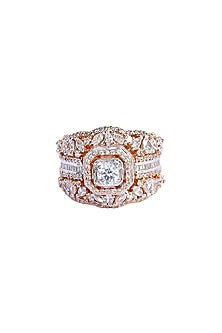 Rose Gold Finish Swarovski Ring In Sterling Silver