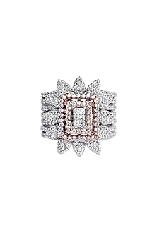 Two Tone Finish Zircons Ring In Sterling Silver