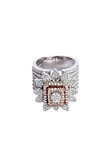 Two Tone Finish Zircons Ring In Sterling Silver