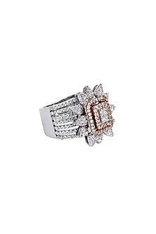 Two Tone Finish Zircons Ring In Sterling Silver
