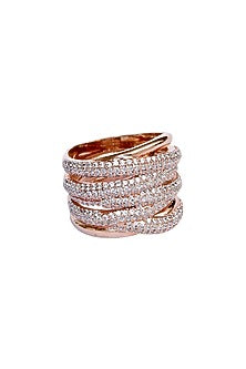 Rose Gold Finish Zircons Ring In Sterling Silver
