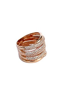 Rose Gold Finish Zircons Ring In Sterling Silver