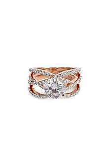 Rose Gold Finish Solitaire Ring In Sterling Silver
