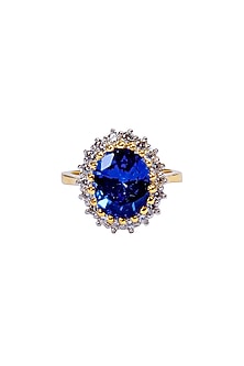 Gold Finish Blue Stone Ring In Sterling Silver