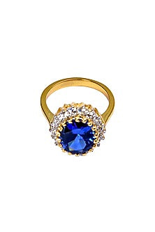 Gold Finish Blue Stone Ring In Sterling Silver