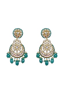 Gold Finish Polki Chandbali Earrings In Sterling Silver