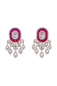 Gold Finish Ruby Earrings In Sterling Silver