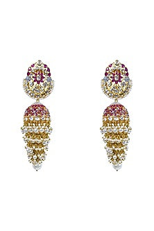 Gold Finish Ruby Jhumka Earrings In Sterling Silver