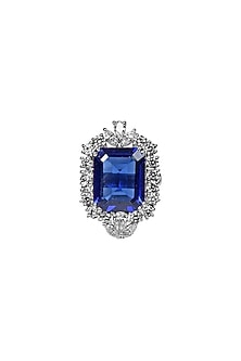 White Finish Sapphire Ring In Sterling Silver