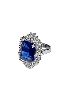 White Finish Sapphire Ring In Sterling Silver