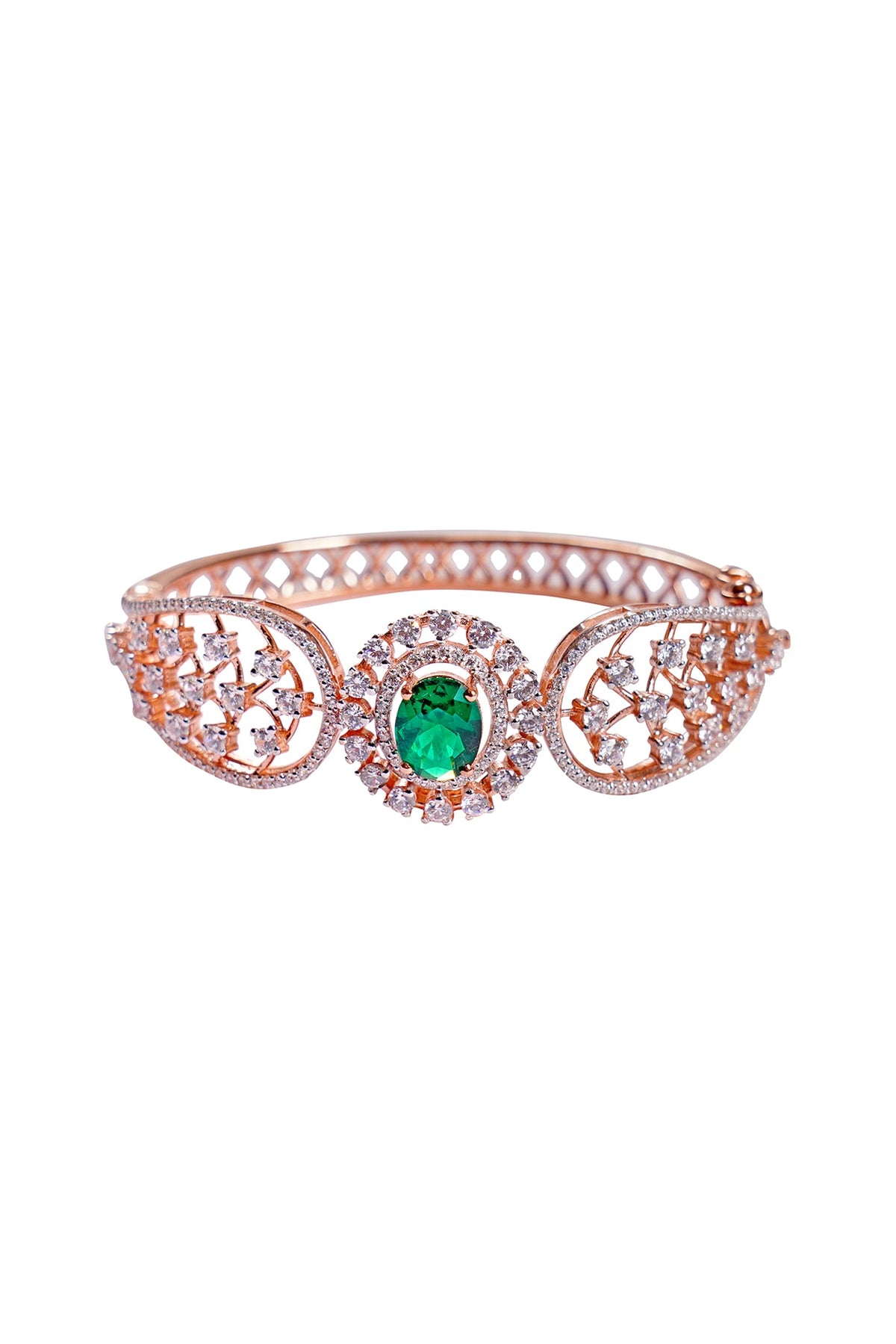 Rose Gold Finish Emerald Bracelet In Sterling Silver