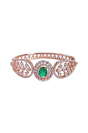 Rose Gold Finish Emerald Bracelet In Sterling Silver