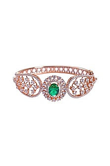 Rose Gold Finish Emerald Bracelet In Sterling Silver