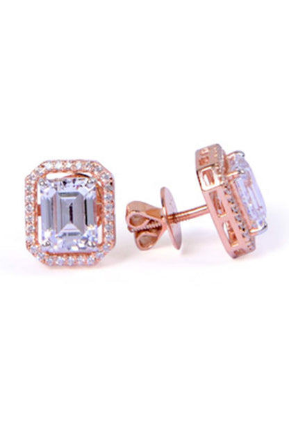 Rose Gold Finish Carved Stones Stud Earrings In Sterling Silver