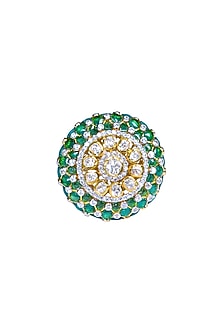 Gold Finish Moissanite Polki Ring In Sterling Silver