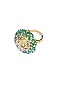 Gold Finish Moissanite Polki Ring In Sterling Silver