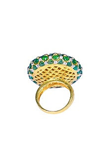 Gold Finish Moissanite Polki Ring In Sterling Silver