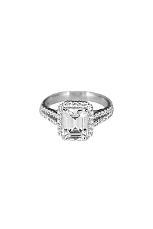 White Finish Swarovski Ring In Sterling Silver