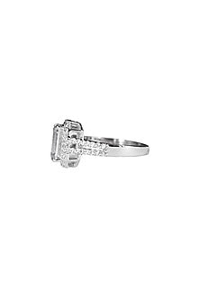 White Finish Swarovski Ring In Sterling Silver