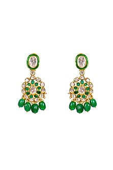 Gold Finish Enameled Earrings In Sterling Silver