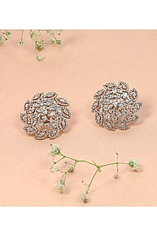 Rose Gold Finish Cz Stud Earrings In Sterling Silver