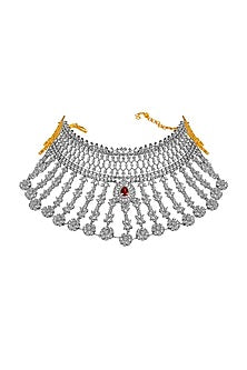 White Finish Ruby Choker Necklace In Sterling Silver