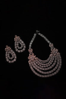 Rose Gold Finish Synthetic Stones Necklace Set In Sterling Silver