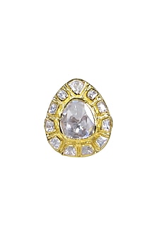 Gold Finish Moissanite Polki Ring In Sterling Silver