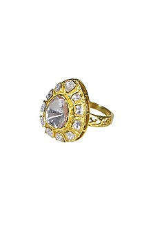 Gold Finish Moissanite Polki Ring In Sterling Silver