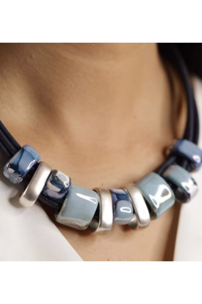 Blue Ceramic Stone Cork Choker Necklace