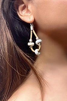 Beige Ceramic Stone Handcrafted Dangler Earrings