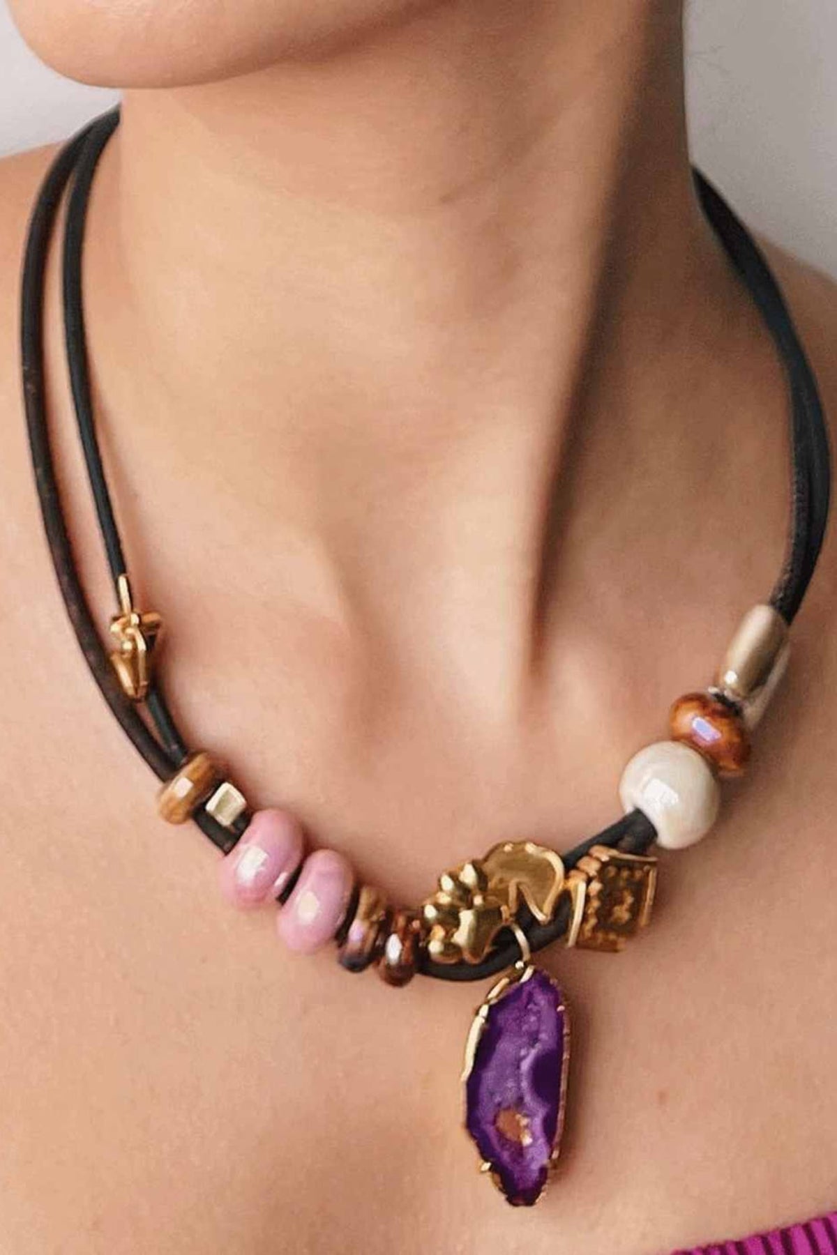 Purple Ceramic Handmade Necklace