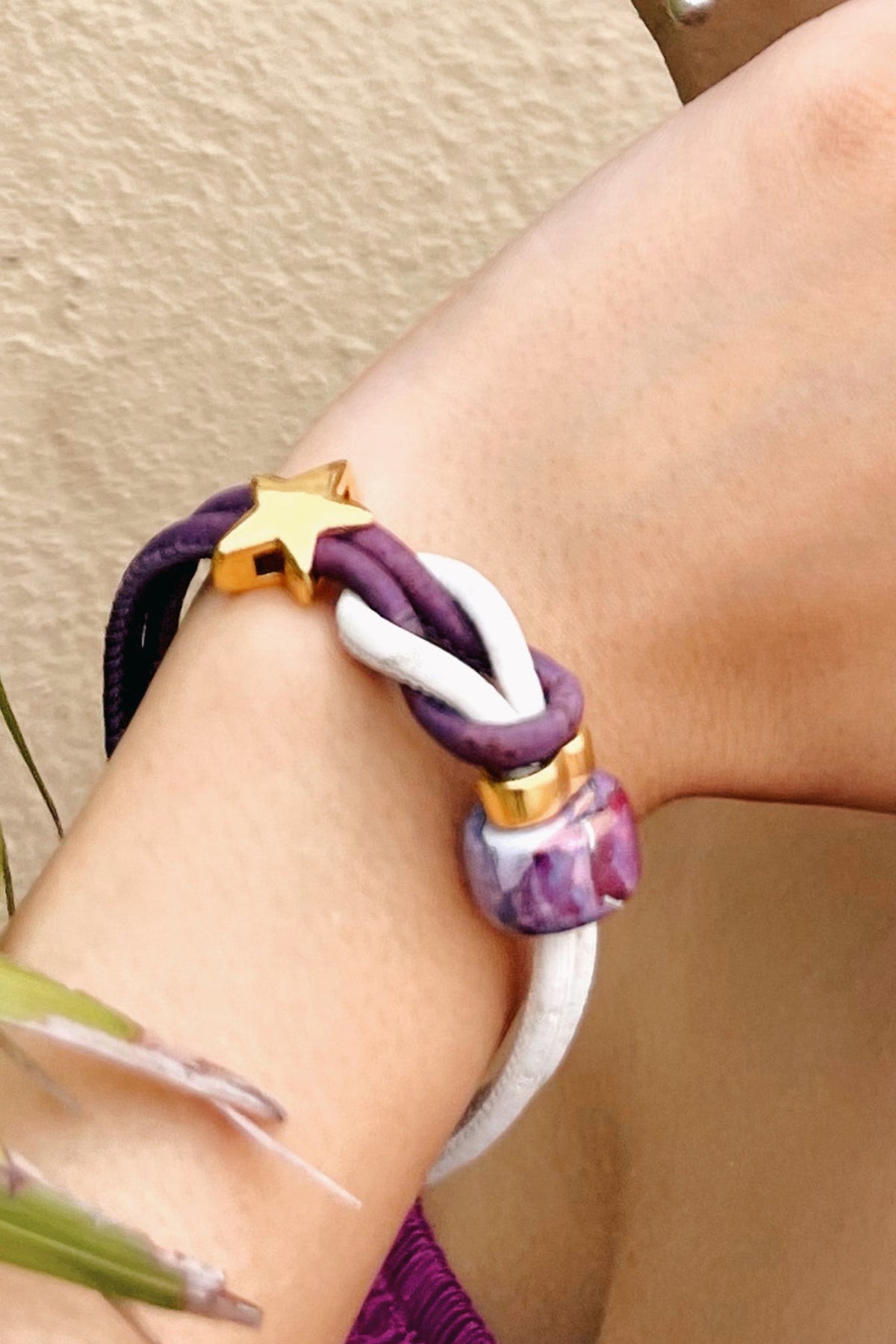Purple & White Handmade Cork Bracelet