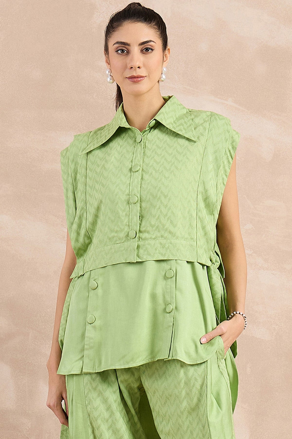 Mint Green Herringbone Texture Cover-Up