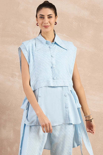 Sky Blue Herringbone Texture Cover-Up