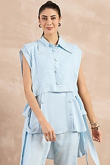 Sky Blue Herringbone Texture Cover-Up