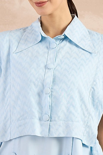 Sky Blue Herringbone Texture Cover-Up
