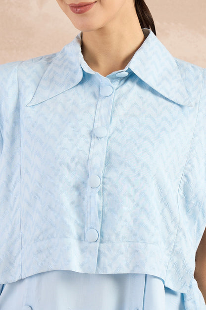 Sky Blue Herringbone Texture Cover-Up