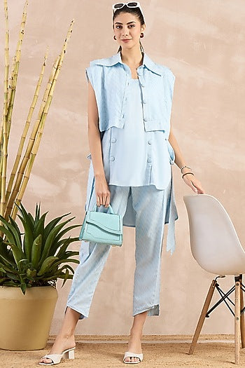 Sky Blue Herringbone Texture Cover-Up