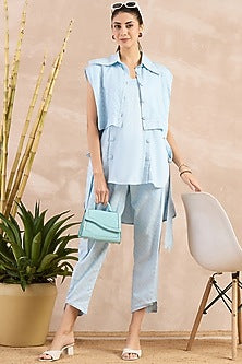 Sky Blue Herringbone Texture Cover-Up